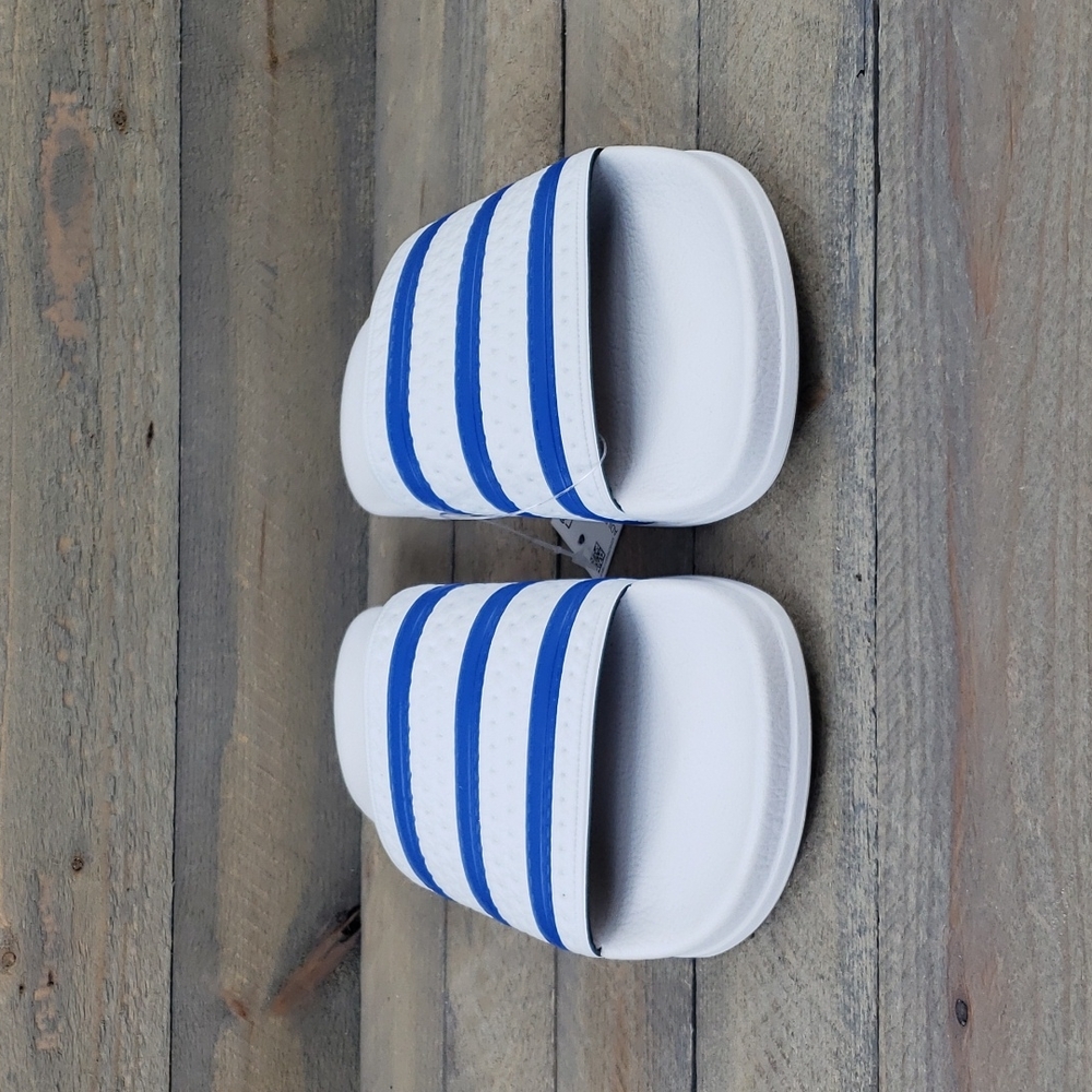 adidas Originals Men's Adilette Slides  Sandals White Blue - Picture 5 of 9